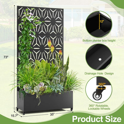 Raised Garden Bed with Trellis and Wheels,73"x35"x16" Metal Raised Garden Bed,Black Star Metal Planter with Climbing Trellis for Vines & Vegetables