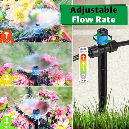 MIXC 20pcs Two-Way Quick-Connect Drip Irrigation Emitters for 1/4" Drip Irrigation Tubing - Adjustable Push-to-Connect 360° Drip Emitters Vortex on 7" Sturdy Stake for Irrigation System