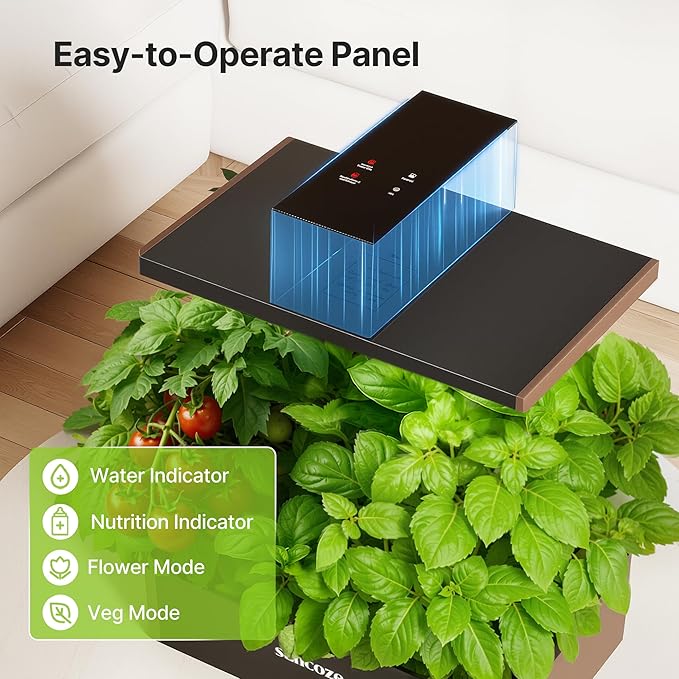 SUNCOZE Hydroponics Growing System Kit, 20 Pods Indoor Herb Garden with 10L Water Tank & Adjustable Height 25", 36W LED Grow Light, LCD Display with Veg/Flower Modes, Pump & Low Water Reminder, Black