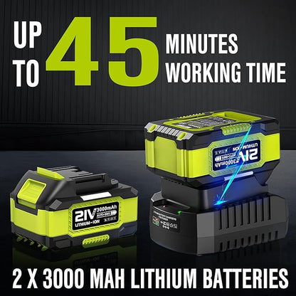 EWORK Cordless Leaf Blower and Hedge Trimmer Combo with 2 x 3.0Ah Batteries, Fast Charger, Electric Leaf Blowers for Lawn Care, 2-in-1 Electric Shrub/Bush Trimmer & Grass Shears