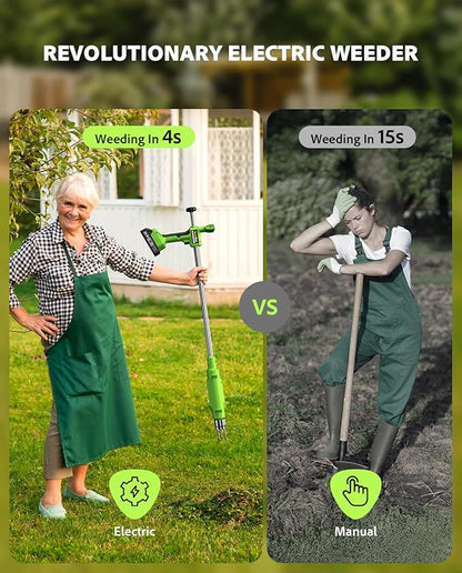 Electric Weed Puller Tool: 21V Battery Powered w/ 2pcs 2000mAh, Heavy Duty 3-Claw Steel Root Weeder Stand-Up Remover Picker Grabber Popper, for Dandelion Lawn Garden Yard EWP001