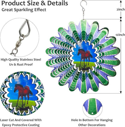 Animated Horse Wind Spinner | 3D Kinetic Hanging Wind Spinners & Sculptures, Garden Decoration Yard Ornament Outdoor Décor, Memorial Gift for Horse Lover, Men & Women