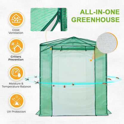 EAGLE PEAK 8x6 Portable Walk-in Greenhouse Instant Pop-up Indoor Outdoor Plant Gardening Green House Canopy with Dual Roll-up Zipper PE Door & Upgraded Screen Mesh Door, PE Cover, Green/Clear