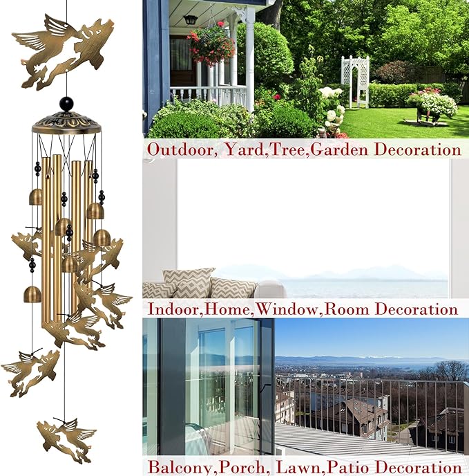 Outside Flying Pig and Horse Wind Chimes Decorate, Memorial Wind Chimes, Pigs Wind Catcher, Mobile Bronze Horses Pigs Wind Bells for Home, Yard, Tree, Patio, Garden Decoration, Festival Gifts for Mom