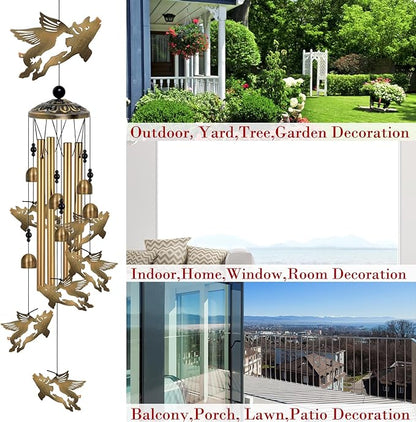 Outside Flying Pig and Horse Wind Chimes Decorate, Memorial Wind Chimes, Pigs Wind Catcher, Mobile Bronze Horses Pigs Wind Bells for Home, Yard, Tree, Patio, Garden Decoration, Festival Gifts for Mom