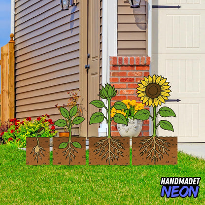 Personalized Sunflower Growth Garden Stakes Combo 2 Set, Custom Metal Gardening Markers, Decorative Outdoor Yard Sign, Art Decor Gifts for Nature Lovers, Grandmother, Mom, Dad