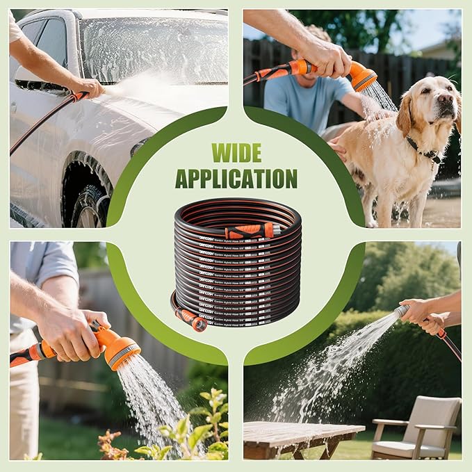 100FT Garden Hose Heavy Duty x 5/8", Lightweight Flexible Water Hose with Nickel-plated Fittings, Kink-Free, Leak-Proof, Easy Storage for Yard Lawn Care Male to Female