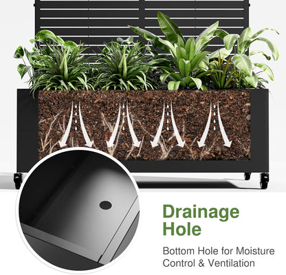 Casaphoria Metal Raised Garden Bed with Trellis and Wheels, 72"x35"x16" Planter Box for Climbing Plants, Vegetables & Vines, Features Drainage Holes and Privacy Screen (Black-Louvered)