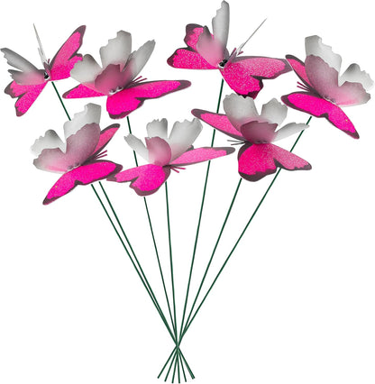 Handmade Butterfly Garden Stakes – Set of 7 Pink Decorative Butterflies Idea for Garden & Nature Lovers – Outdoor & Indoor Garden Decor – Air Aquarium Handmade by Kushner