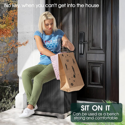 Outdoor Storage Box, Resin Deck Boxes Indoor and outdoor, Waterproof Storage Box Lockable Lid (Black, 35 Gallon-2 Pack)