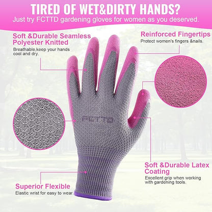 Gardening Gloves for Women, 6 Pairs Garden Gloves with Rubber Coating – for Weeding, Digging, Raking, Pruning Breathable Working Gloves（Small/7）