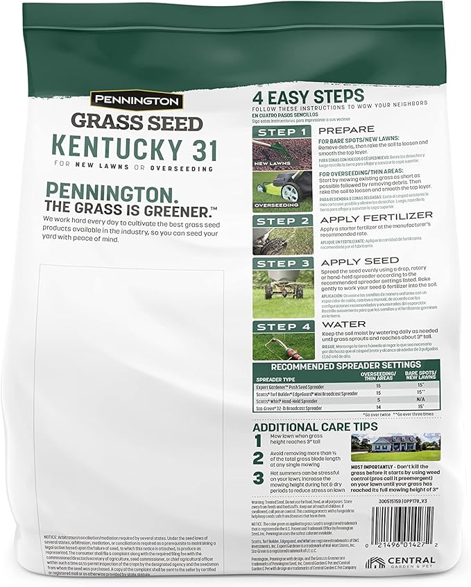 Pennington Kentucky 31 Tall Fescue Penkoted Grass Seed 3 lb, Green (Pack of 2)