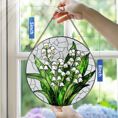 Lily of The Valley Flower Stained Glass Suncatcher, Stained Glass Window Hanging, 8 Inch Green Plants Suncatcher Decor, Gifts for Mother's Day, Mom Gift, Grandma Gift, Gifts Idea