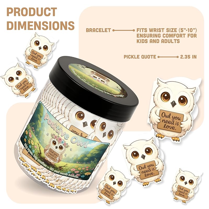 Positive Owl Jar With 60 Affirmation Cards – Emotional Support Owl Gifts For Women, Stress Relief And Daily Encouragement, Owl Themed Gifts, Positive Affirmations Cards, Office Decor For Women