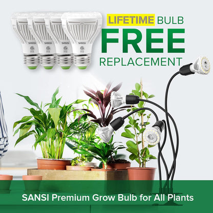 SANSI LED Grow Lights for Indoor Plants, 600W Full Spectrum Gooseneck Clamp Grow Lamp, 40W Power Plant Light with High PPFD for Seeding, Lifetime Free Bulb Replacement