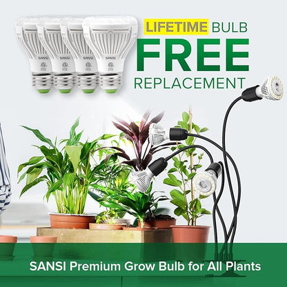 SANSI LED Grow Lights for Indoor Plants, Lifetime Free Bulb Replacement, 600W Full Spectrum 4-Gooseneck Clip Plant Grow Light, Plant Light with Timer 4/8/12 Hrs, High PPFD Growing Power Grow Lamp