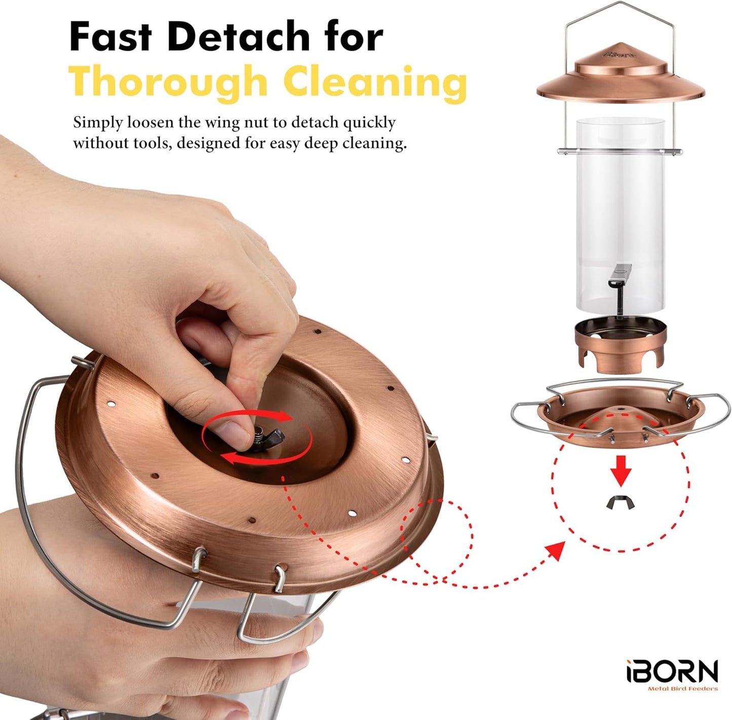 iBorn Bird Feeder Metal Squirrel Chew-Proof Bird Feeders for Outdoors Hanging Outside for Cardinal, Holds 1.5LB Seed with 3 Perchs, Brushed Copper (Seed is not Included)