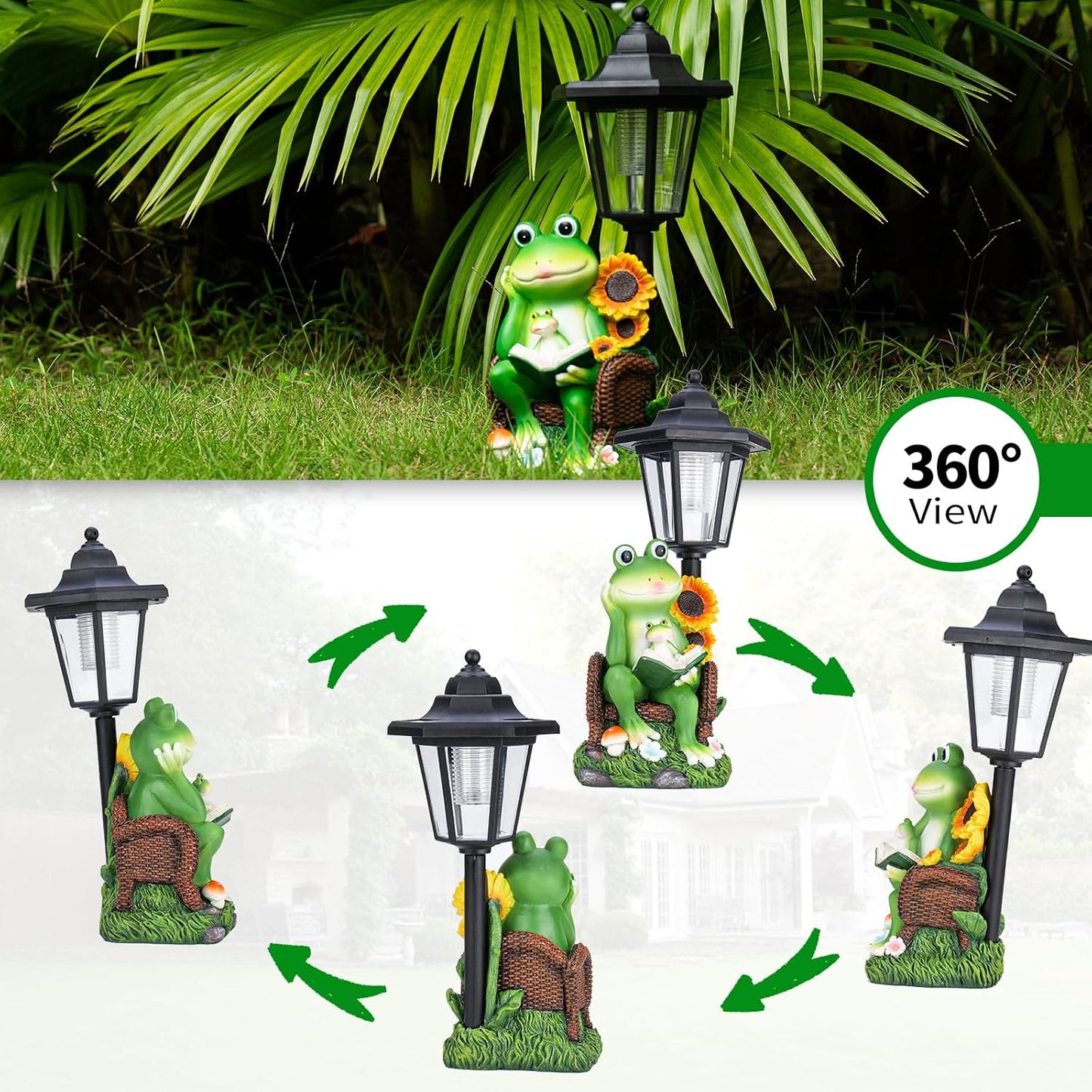 mopha Solar Garden Statues Frog Decor wth Lanterns - 12.5'' Figurines Decorations for Patio Yard Lawn Ornaments Gifts for Christmas Birthday Easter Housewarming
