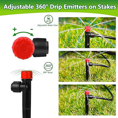 Push-to-Fit Drip Irrigation Emitters for 1/4" Drip Irrigation Tubing, 30 Pieces Adjustable 360 Degree Water Flow Drippers Sprayer on Stake 360° Full Circle Multi-Stream Irrigation Drippers