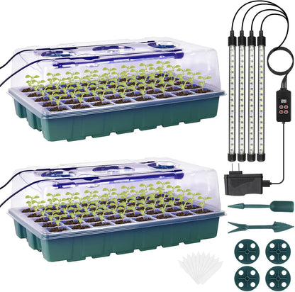 Sondiko Seed Starter Tray with Grow Light, Intelligent Display Digital Controller, 80 Cells Seed Starter Kit with Humidity Dome, Adjustable Brightness Indoor Plants Germination Kit(2 Pack)