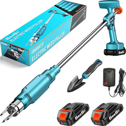 SEESII Next-Gen Electric Stand Up Weed Puller Tool with 20000RPM High-Torque Motor, Battery Powered Garden Weeder 3-Claw Steel Head for Smooth Weeding (Electric Weed Puller-Two Battery)