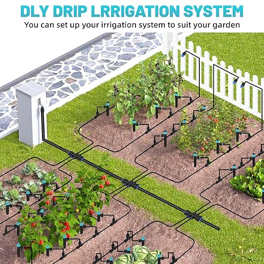 230FT Drip Irrigation System, Quick Connector Automatic Garden Watering System with Adjustable Misting Nozzle Sprinkler, 1/4 inch Blank Distribution Tubing Watering Drip Kit for Greenhouse Patio Lawn