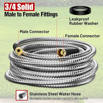 Short Garden Hose 3 ft, Male to Female Heavy Duty Stainless Steel Small Water Hose Extende Connector, Flexible No Kinks, Leakproof 3/4 in Fittings, Lightweight Metal Leader Hose,MBT3S Model