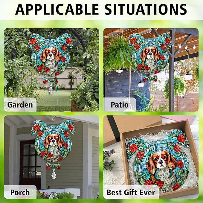 Cavalier King Dog Ears Wind Spinner, Cavalier King Wind Spinner Hanging for Yard and Garden