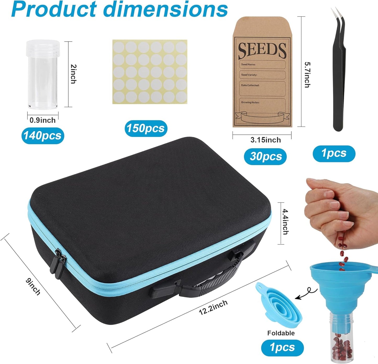 140 Slots Seed Storage Organizer, Garden Saving kit Seed Organizer with 30 Seed Envelopes, Write Label, Funnel, Tweezer for Plants Vegetable Seed Saver (Seeds not Included)