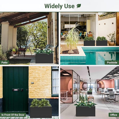 Metal Planter Box 30” x 12” x 16”, Tall Planter Box with Removable Insert Shelf, Black Steel Planter Heavy Duty for Porch, Garden, Patio, Yard