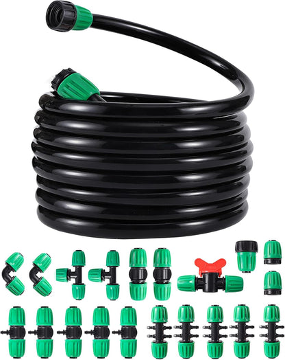 52 FT 1/2”PVC Garden Irrigation Tubing Hose（OD:16mm,ID:12mm),1/2 inch Drip Irrigation Tubing Main Line Hose Tube with Drip Irrigation Fitting Connector for Garden Watering Drip Irrigation System
