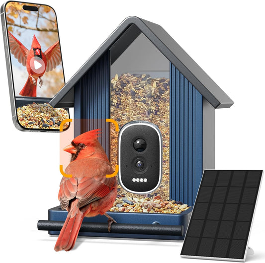 Metal Smart Bird Feeder with Camera, 2.5K UHD Bird Camera AI Identifies 11,000+ Bird's Species, Real-time Bird's Videos & Pictures, Solar Powered Wireless Outdoor, Ideal Gift