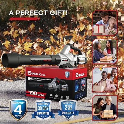 Enhulk 58V 730 CFM Leaf Blower, Brushless Motor, Cruise Control, Turbo Variable-Speeds, CoolBlast Tech, 2.5AH Battery and Charger Included