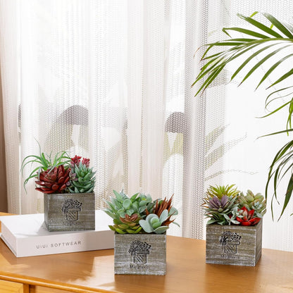 Mingfuxin Succulents Plants Artificial with Light, Small Fake Plants in Pots for Home Decor, Potted Decorative Succulents Plants for Table Desk Bathroom Office Room Decor