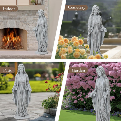 LuxenHome Virgin Mary Statue Outdoor, 30'' Religious Garden Statue, Blessed Mother Outdoor Statue, Outdoor Statue, Garden Sculptures, Outdoor Yard Decorations, Gray