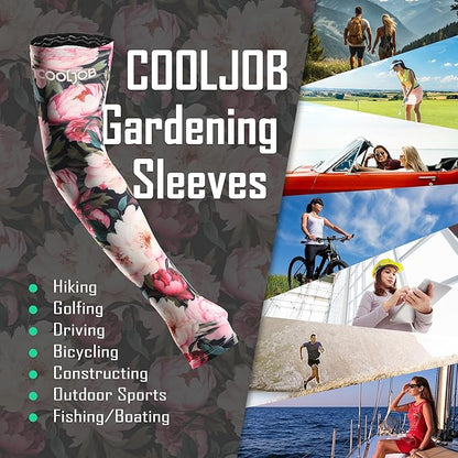 COOLJOB Gardening Sleeves UV Cooling Sun Protection Arm Cover for Women with Thumb Hole for Gardener, Farmer, Outdoor Sport