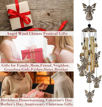 Bronze Angels Wind Chimes Decor, Mobile Blessing Wind Bells Decorate, Sympathy Wind Catcher, Memorial Gifts for Mom,Grandma,Woman (Housewarming/Outside/Indoor/Home/Room/Porch/Yard/Garden Decoration)