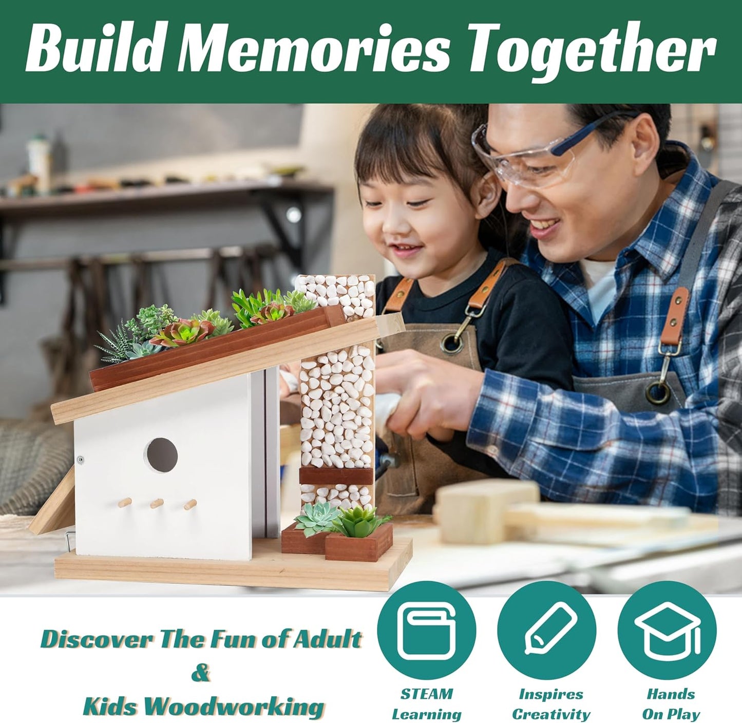 Modern Birdhouse Woodworking Kit, Build Your Own DIY Bird House Kit for Kids and Adults, DIY Woodcraft Building Projects with Paint Set