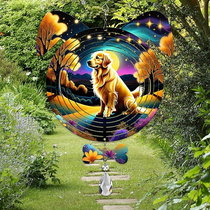 Golden Retriever Dog Ears Wind Spinner, Golden Retriever Wind Spinner Hanging for Yard and Garden