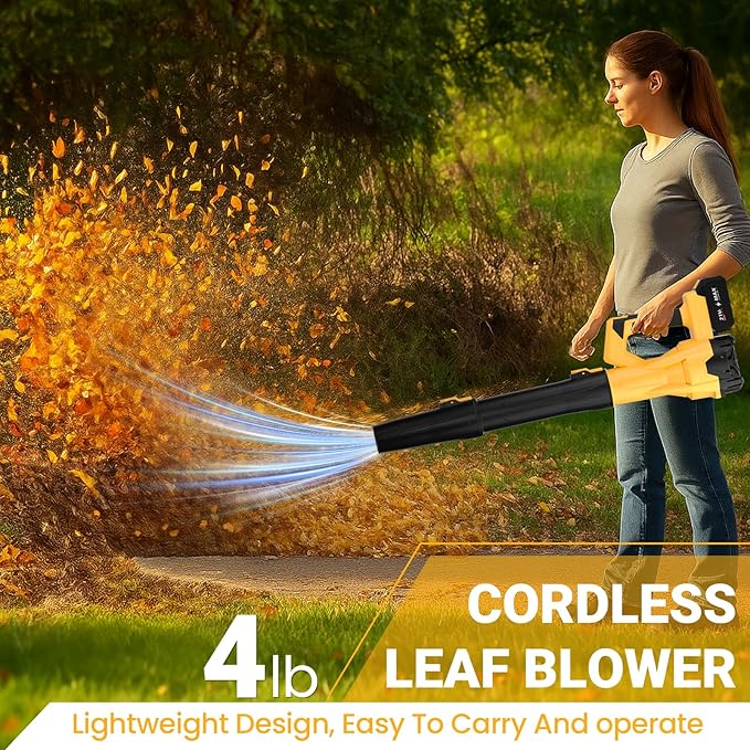 Cordless Leaf Blower 750CFM 200MPH – Electric Rechargeable Handheld Blower with 2×4.0Ah Batteries & Charger, Lightweight Design, 6-Speed Levels, 2 Extended Tubes for Yard, Lawn & Garden (Yellow)