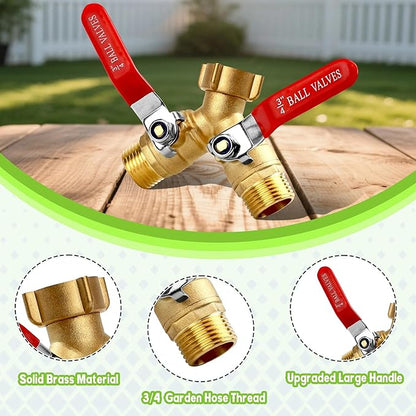 Heavy-Duty Dual-Port Garden Hose Splitter, 304 Stainless Steel Long-Handle Outdoor Full-Flow Hose Manifold, Y-Style Valve with 3/4-Inch GHT Threads