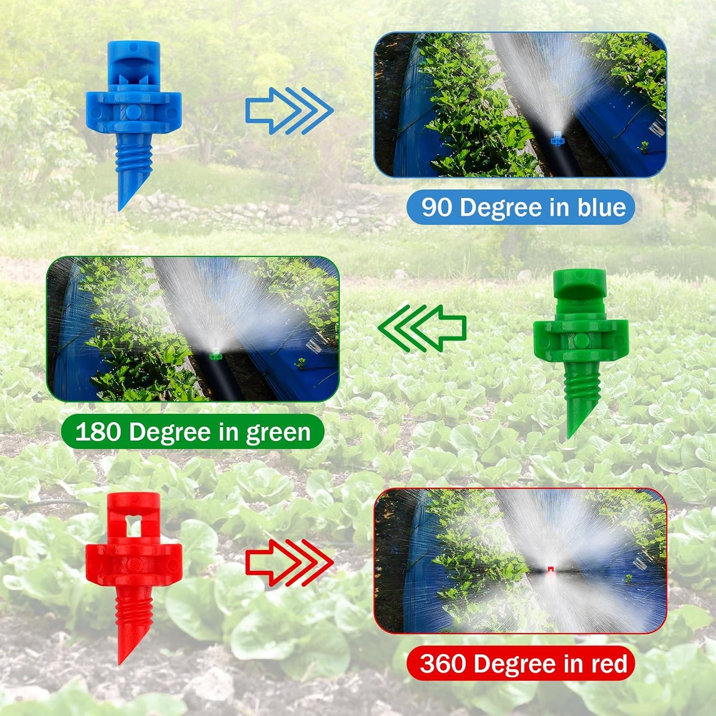 270pcs Drip Irrigation Emitters 90/180/360 Degree Micro Sprinkler Heads Misting Sprinkler Refraction Automizing Sprinkler Nozzle Misting Nozzles for Garden Agriculture Lawn Irrigation System