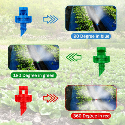 270pcs Drip Irrigation Emitters 90/180/360 Degree Micro Sprinkler Heads Misting Sprinkler Refraction Automizing Sprinkler Nozzle Misting Nozzles for Garden Agriculture Lawn Irrigation System