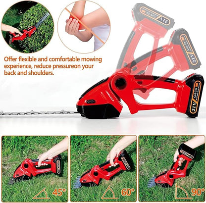 Hedge Trimmer Cordless 2 in 1 Handheld Grass Shears Mini Shrubbery Grass Cutter Electric Brush with Battery and Charger (Mordern)