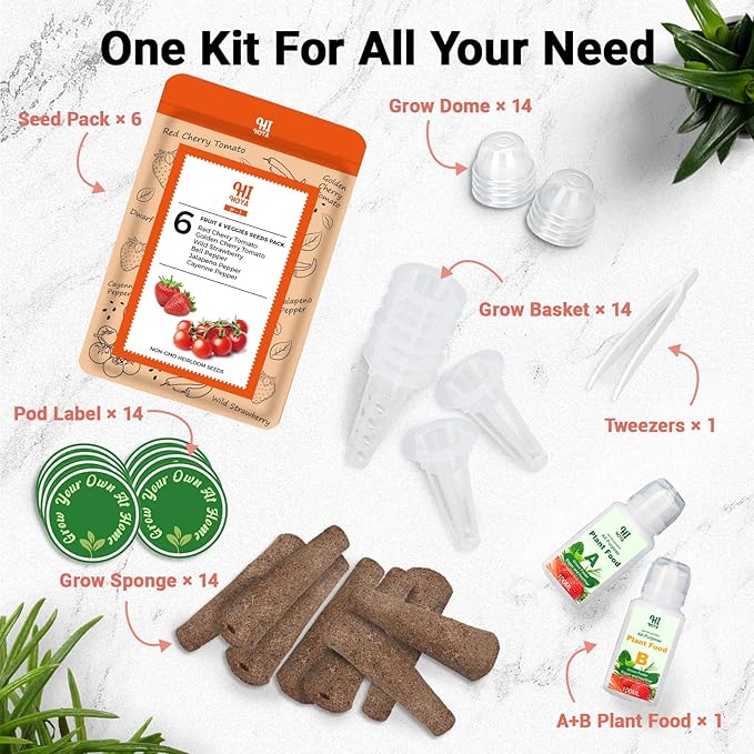 Strawberry Seed Pod Kit, Grow Anything Kit for All Hydroponics Growing System, 14 Pods with 600+ Seeds of Heirloom Cherry Tomato, Jalapeno Pepper,Cayenne Pepper, Wild Strawberry and Dwarf Pea