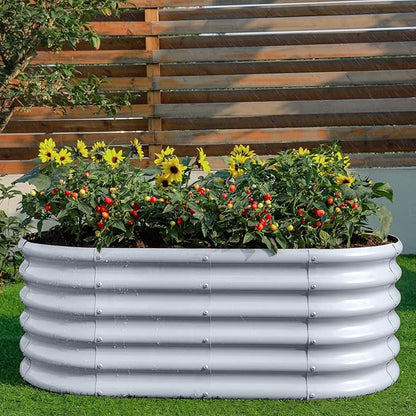 Land Guard 18“ Tall 4×2ft Galvanized Raised Garden Bed Kit, Galvanized Planter Garden Boxes Outdoor, Oval Large Metal Raised Garden Bed for Vegetables……… (Modern Gray, 4×2×1.5ft)
