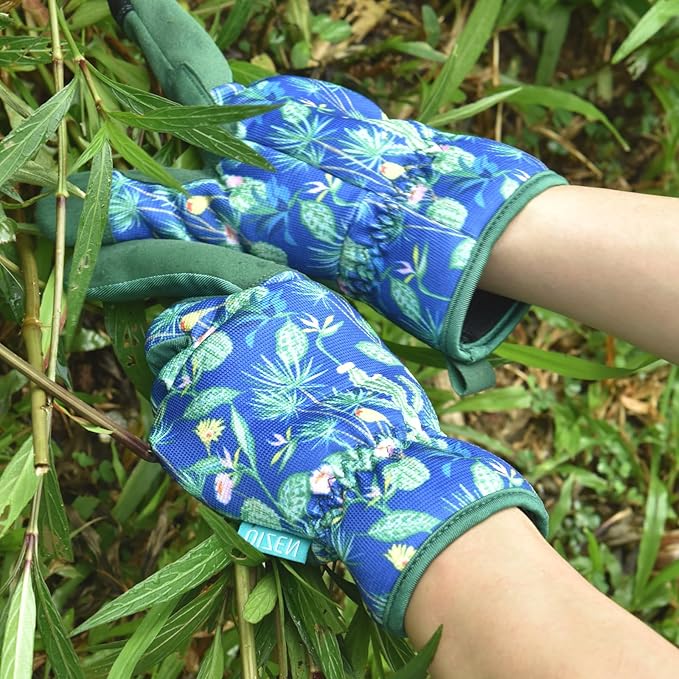 Gardening Gloves for Women and Men, Garden Gloves with Touch Screen, Thorn Proof Puncture Resistant Working Gloves, Gardening Gifts for Women,Blue-green flowers M