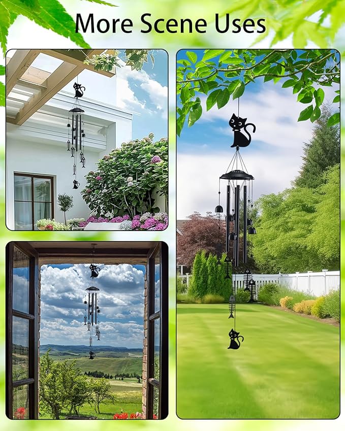 Cat Wind Chimes for Outside, Metal Windchimes Outdoors Clearance with 4 Aluminum Tubes, Garden Patio Yard Home Decor, Cat Gifts for Pet Lovers Women Men Mom Grandma, Unique Festival Birthday Gift