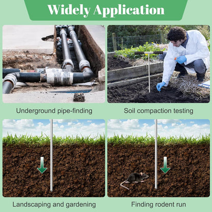 Soil Probe Rod with Gloves, COITEK 32"-48" Stainless Steel Tank Probe Rod, Adjustable Ground Rod Tool with Heavy Duty T-Handle for Locating Tank Underground Pipe Gravel Rodent Runs