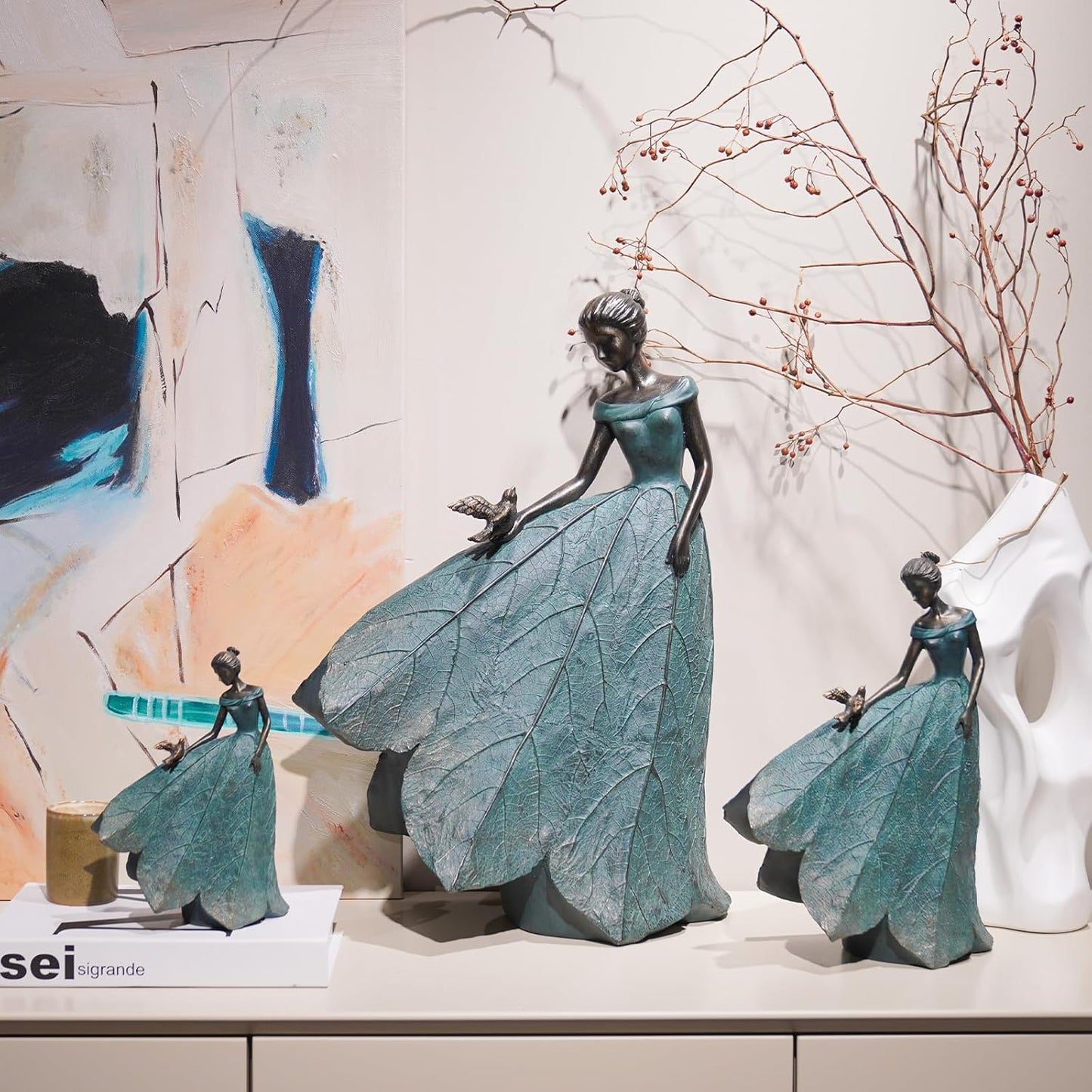 Guichifun Fairy Statue Collection Home Decoration - Leaf Angel Girls Resin Home Decor for Outside or Inside Rustic Garden Outdoor Yard Decorations Figurines Gift 14.25 x 9 x 20.25 Inch